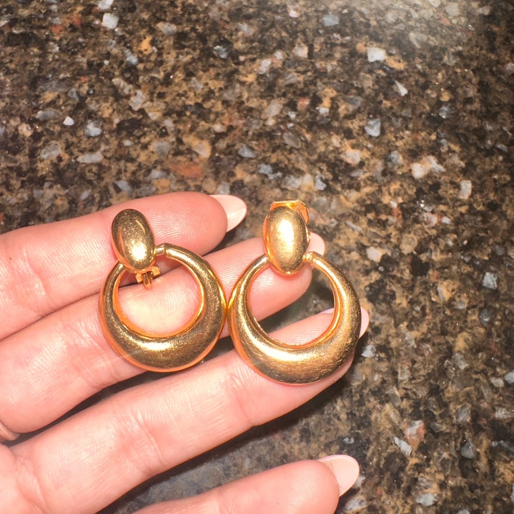 Vintage Gold Tone Door Knocker Clip On Earrings